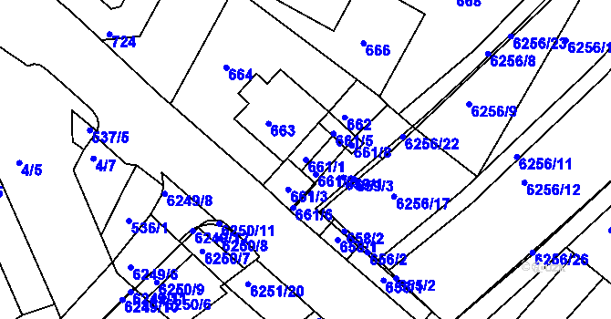 Parcela st. 661/1 v KÚ Žabovřesky, Katastrální mapa