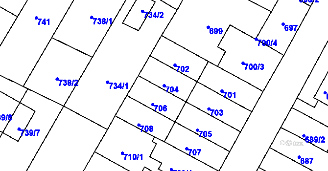 Parcela st. 704 v KÚ Žabovřesky, Katastrální mapa