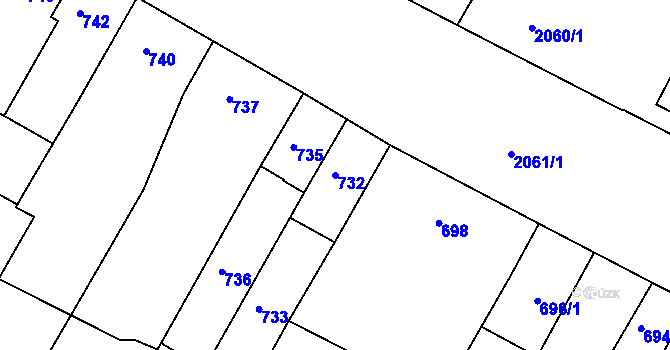 Parcela st. 732 v KÚ Žabovřesky, Katastrální mapa