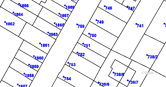 Parcela st. 751 v KÚ Žabovřesky, Katastrální mapa