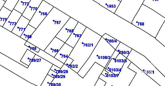 Parcela st. 762/1 v KÚ Žabovřesky, Katastrální mapa