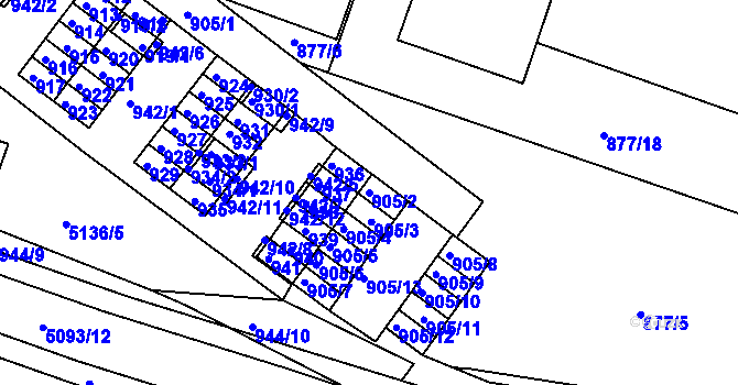 Parcela st. 905/2 v KÚ Žabovřesky, Katastrální mapa