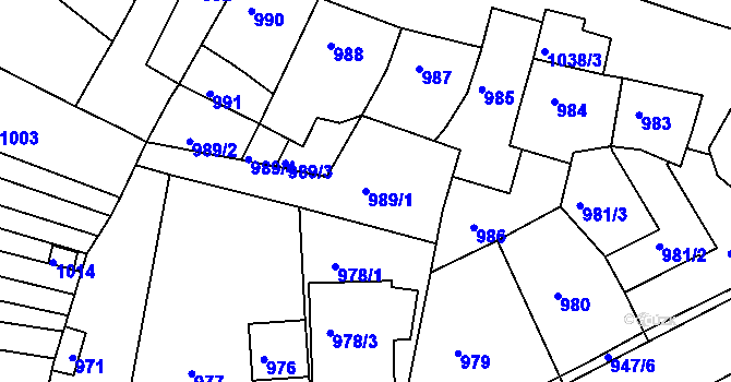 Parcela st. 989/1 v KÚ Žabovřesky, Katastrální mapa