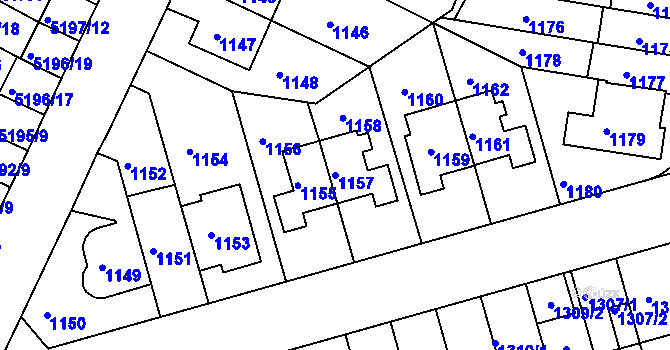 Parcela st. 1157 v KÚ Žabovřesky, Katastrální mapa