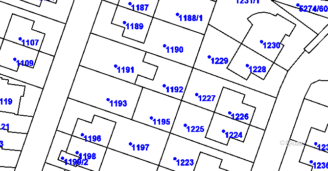 Parcela st. 1192 v KÚ Žabovřesky, Katastrální mapa