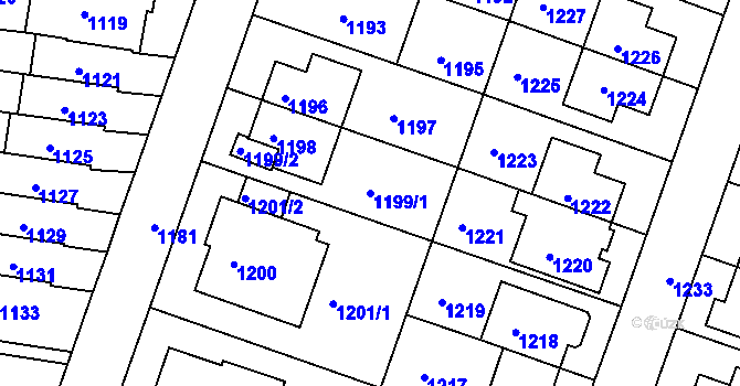Parcela st. 1199/1 v KÚ Žabovřesky, Katastrální mapa