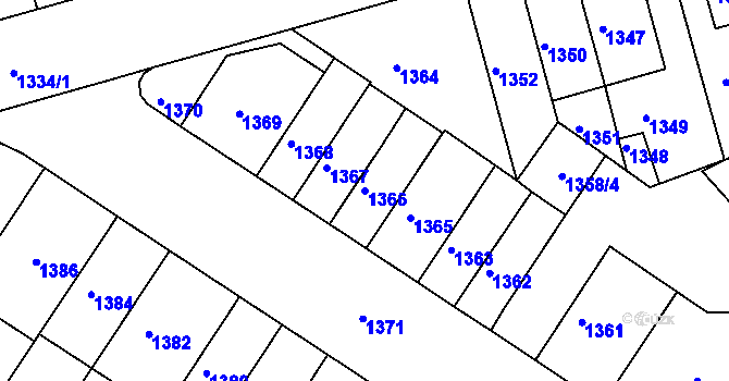 Parcela st. 1366 v KÚ Žabovřesky, Katastrální mapa