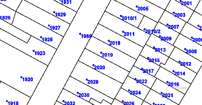 Parcela st. 2019 v KÚ Žabovřesky, Katastrální mapa