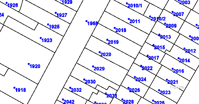 Parcela st. 2020 v KÚ Žabovřesky, Katastrální mapa