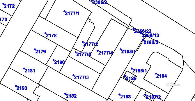 Parcela st. 2177/4 v KÚ Žabovřesky, Katastrální mapa