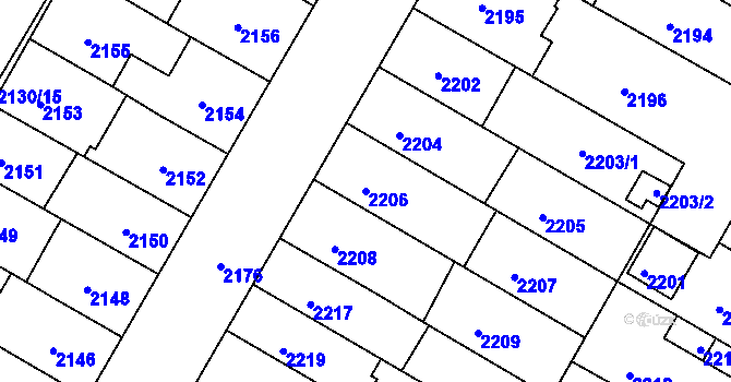 Parcela st. 2206 v KÚ Žabovřesky, Katastrální mapa