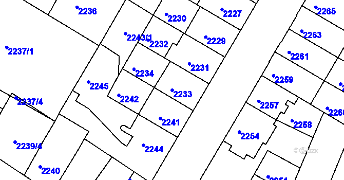 Parcela st. 2233 v KÚ Žabovřesky, Katastrální mapa