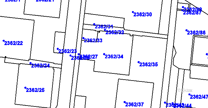 Parcela st. 2362/34 v KÚ Žabovřesky, Katastrální mapa