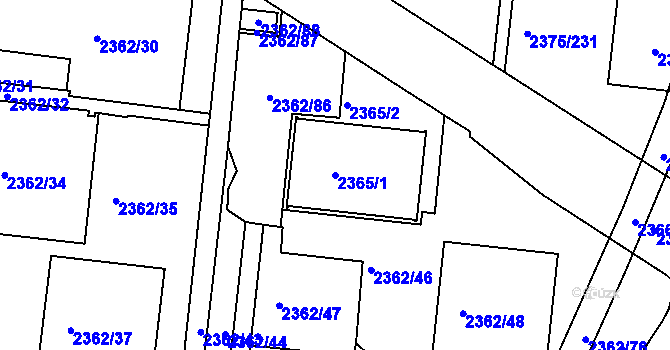 Parcela st. 2365/1 v KÚ Žabovřesky, Katastrální mapa