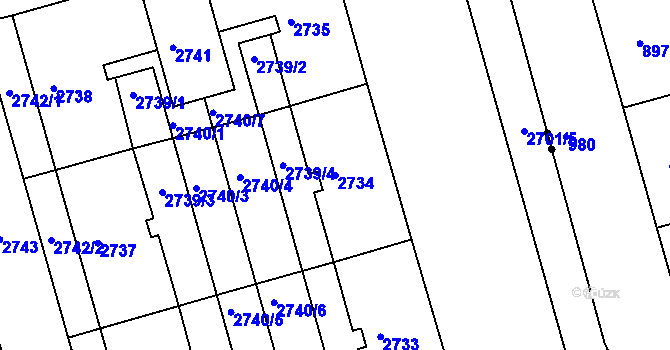 Parcela st. 2734 v KÚ Žabovřesky, Katastrální mapa