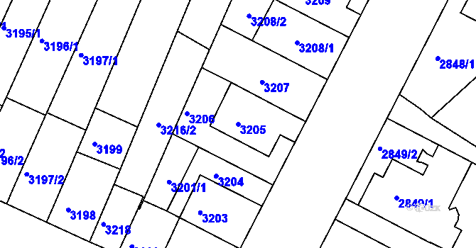 Parcela st. 3205 v KÚ Žabovřesky, Katastrální mapa