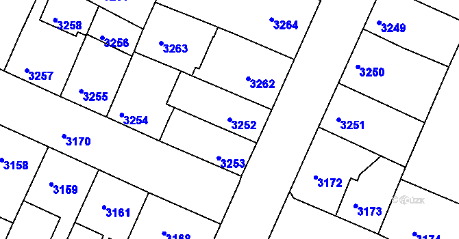 Parcela st. 3252 v KÚ Žabovřesky, Katastrální mapa