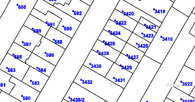 Parcela st. 3428 v KÚ Žabovřesky, Katastrální mapa