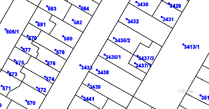 Parcela st. 3435/1 v KÚ Žabovřesky, Katastrální mapa