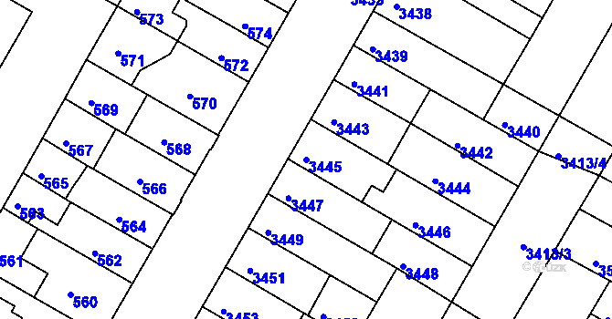 Parcela st. 3445 v KÚ Žabovřesky, Katastrální mapa