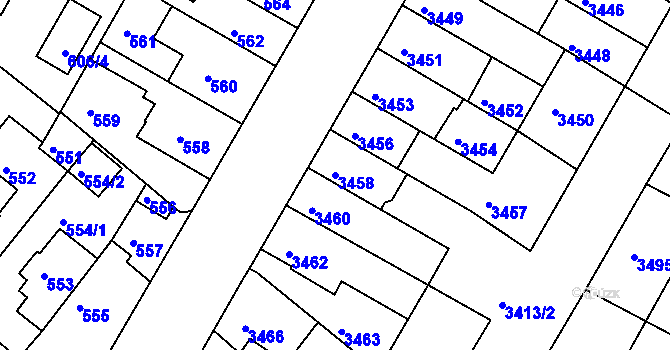 Parcela st. 3458 v KÚ Žabovřesky, Katastrální mapa