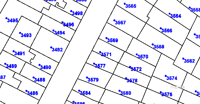 Parcela st. 3571 v KÚ Žabovřesky, Katastrální mapa