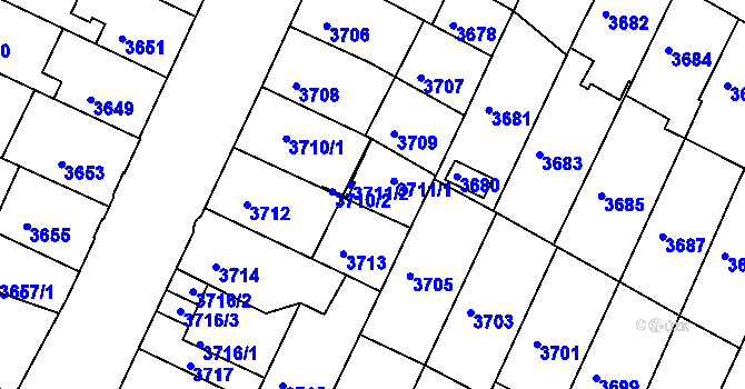 Parcela st. 3711 v KÚ Žabovřesky, Katastrální mapa