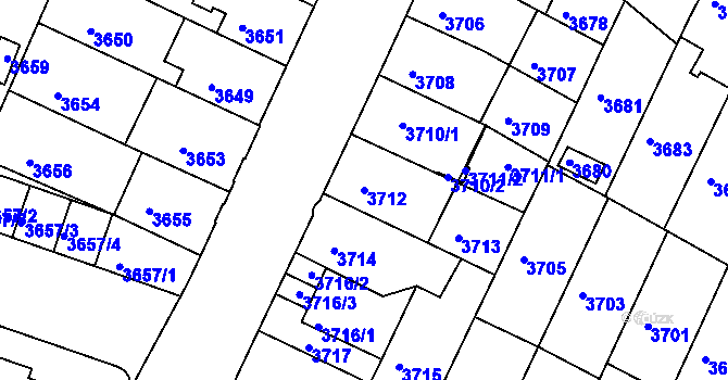 Parcela st. 3712 v KÚ Žabovřesky, Katastrální mapa