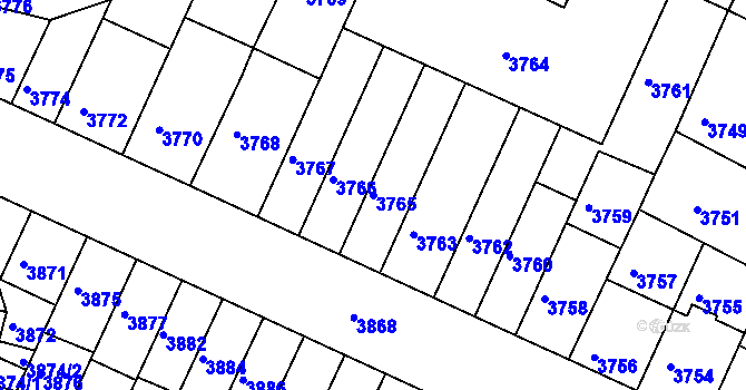 Parcela st. 3765 v KÚ Žabovřesky, Katastrální mapa