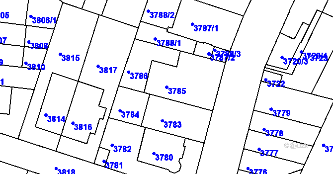 Parcela st. 3785 v KÚ Žabovřesky, Katastrální mapa