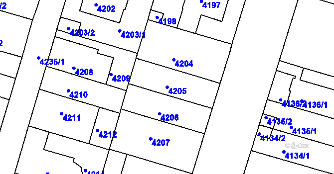 Parcela st. 4205 v KÚ Žabovřesky, Katastrální mapa