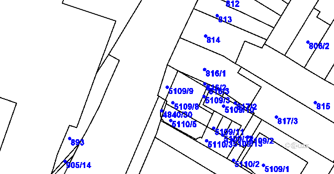 Parcela st. 5109/9 v KÚ Žabovřesky, Katastrální mapa