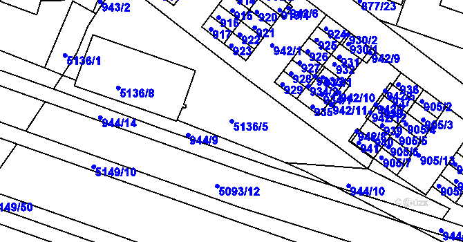 Parcela st. 5136/5 v KÚ Žabovřesky, Katastrální mapa