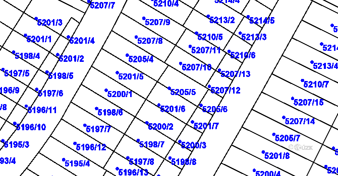 Parcela st. 5205/5 v KÚ Žabovřesky, Katastrální mapa