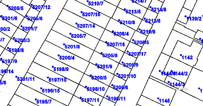 Parcela st. 5205/8 v KÚ Žabovřesky, Katastrální mapa