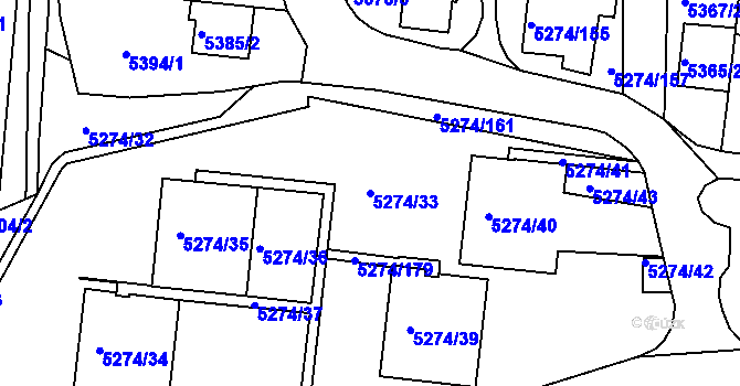 Parcela st. 5274/33 v KÚ Žabovřesky, Katastrální mapa