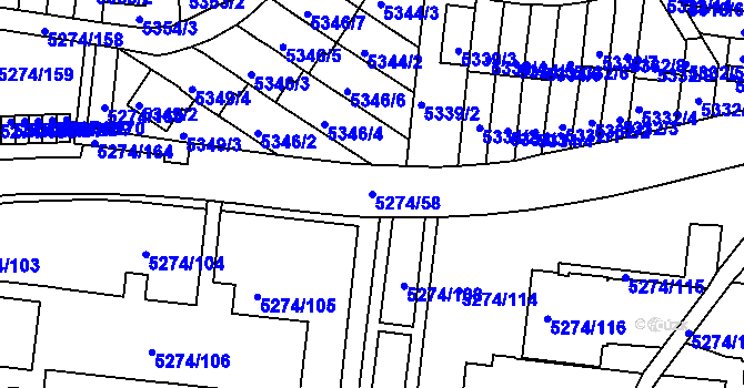 Parcela st. 5274/58 v KÚ Žabovřesky, Katastrální mapa