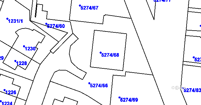 Parcela st. 5274/68 v KÚ Žabovřesky, Katastrální mapa