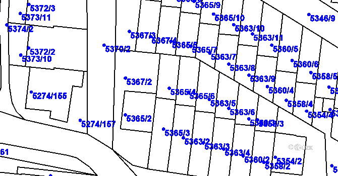 Parcela st. 5365/4 v KÚ Žabovřesky, Katastrální mapa