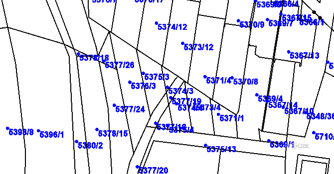 Parcela st. 5374/3 v KÚ Žabovřesky, Katastrální mapa
