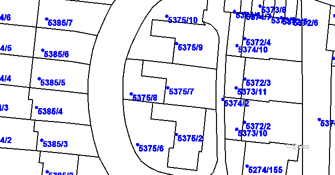Parcela st. 5375/7 v KÚ Žabovřesky, Katastrální mapa