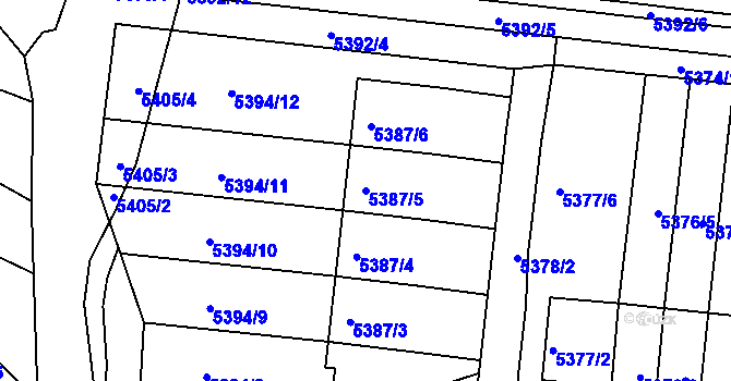 Parcela st. 5387/5 v KÚ Žabovřesky, Katastrální mapa