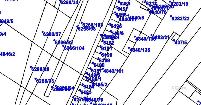 Parcela st. 6190 v KÚ Žabovřesky, Katastrální mapa