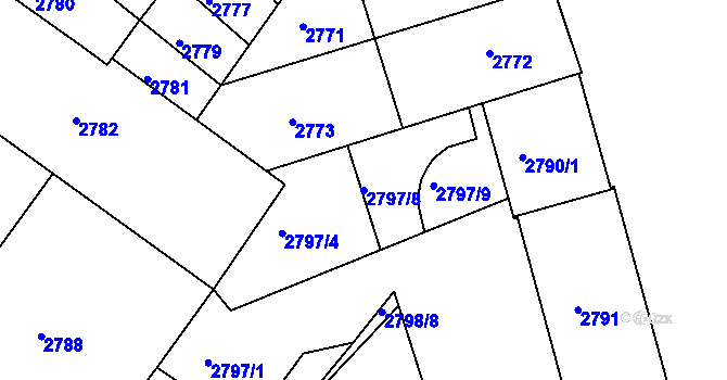 Parcela st. 2797/8 v KÚ Žabovřesky, Katastrální mapa