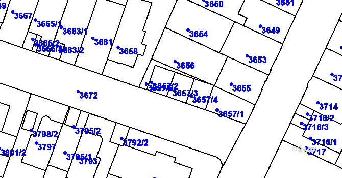 Parcela st. 3657/3 v KÚ Žabovřesky, Katastrální mapa