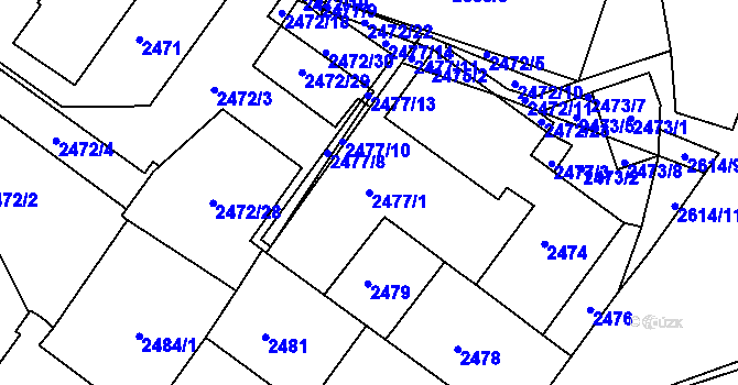 Parcela st. 2477/1 v KÚ Žabovřesky, Katastrální mapa