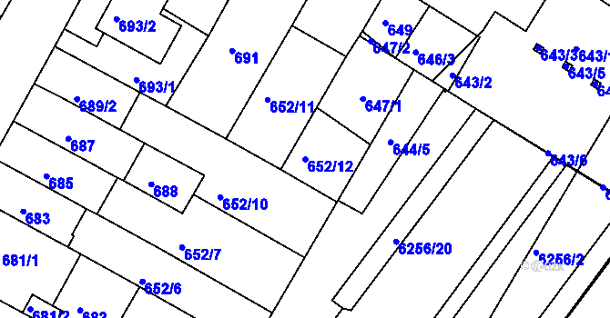 Parcela st. 652/12 v KÚ Žabovřesky, Katastrální mapa