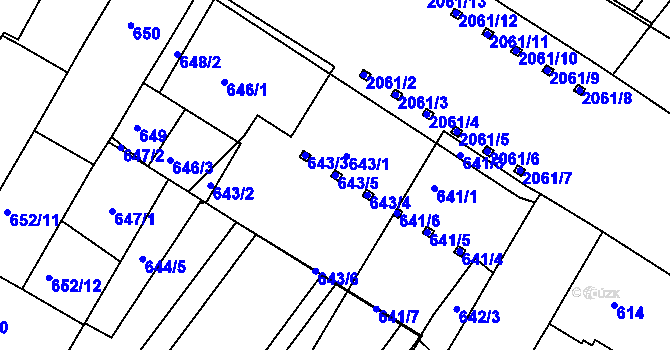 Parcela st. 643/5 v KÚ Žabovřesky, Katastrální mapa