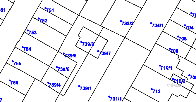 Parcela st. 739/7 v KÚ Žabovřesky, Katastrální mapa