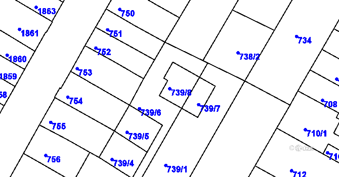 Parcela st. 739/8 v KÚ Žabovřesky, Katastrální mapa